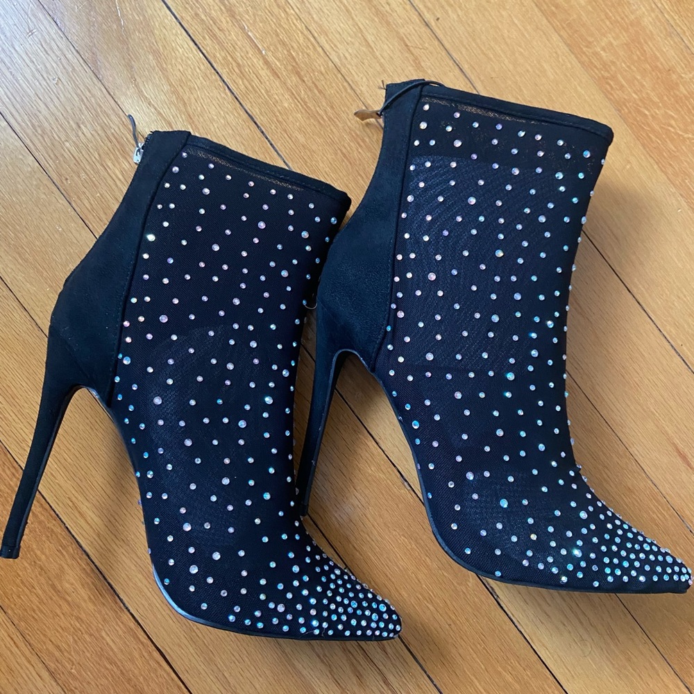 Sheer Rhinestone studded ankle boots - Picture 2 of 9